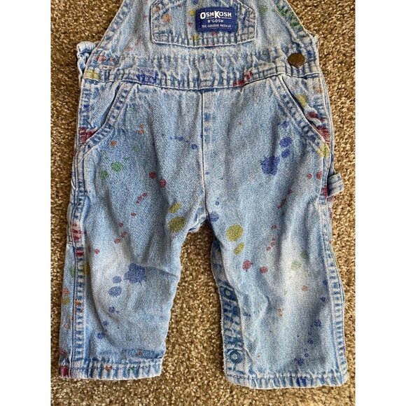 VTG OshKosh B'Gosh Size 12 Months Blue Faded Paint Splatter Overalls RARE! - Picture 4 of 9
